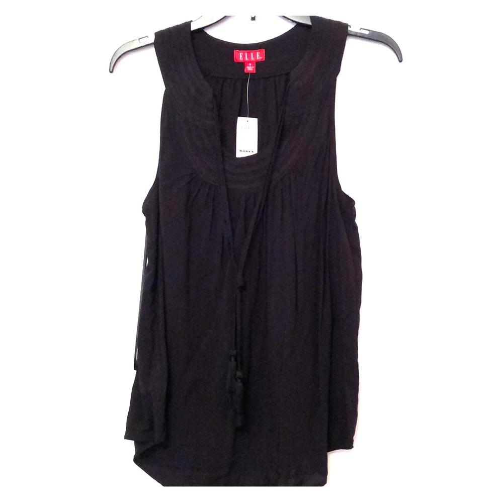 NWT Elle Black Sleeveless Peasant Blouse Size M